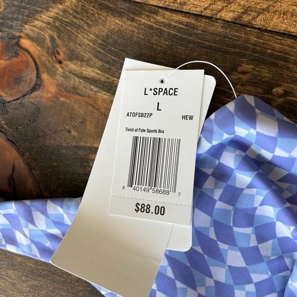 Revolve L*Space Womens L Twist Of Fate Sports Bra Purple Checkered Athletic Yoga - Picture 4 of 10